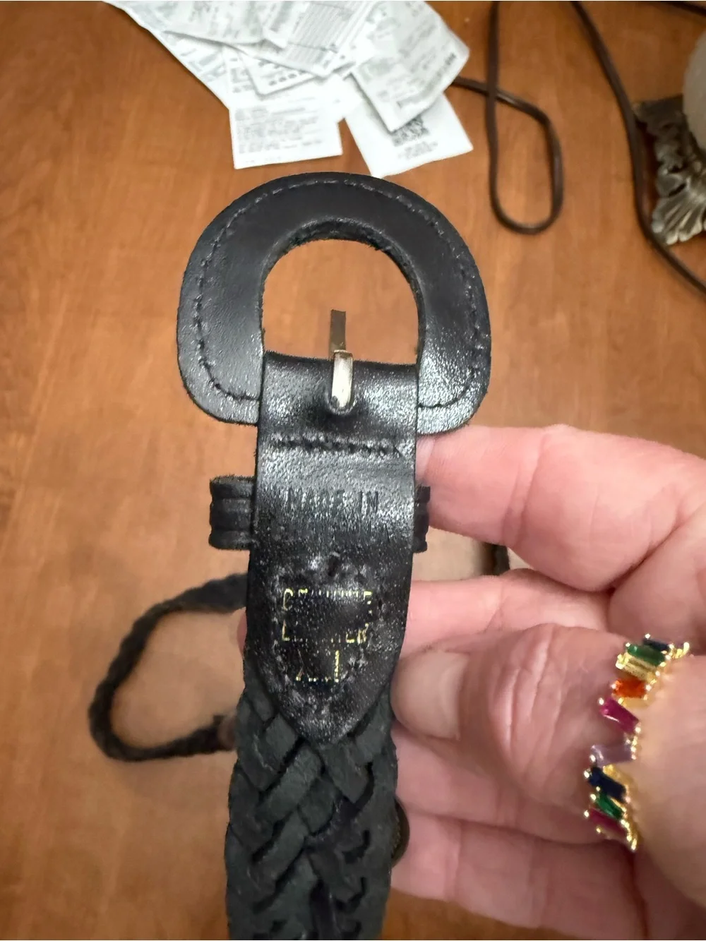 Braided Black Leather Belt with Decorative Metal Accents 47